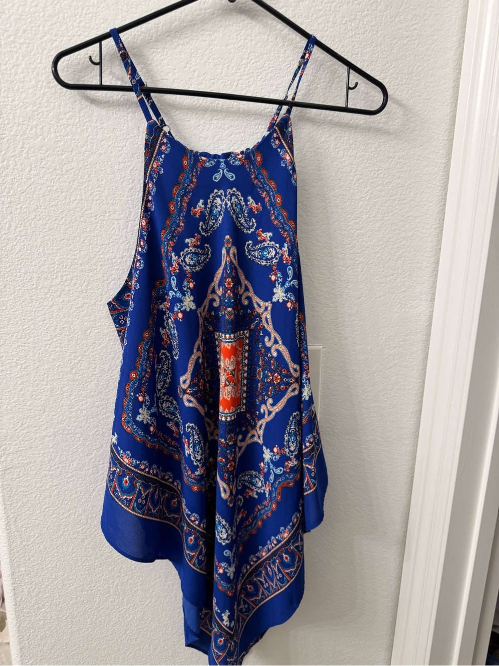 C Blue Paisley Print Halter Bandana Tank with Orange Accents XL Tank